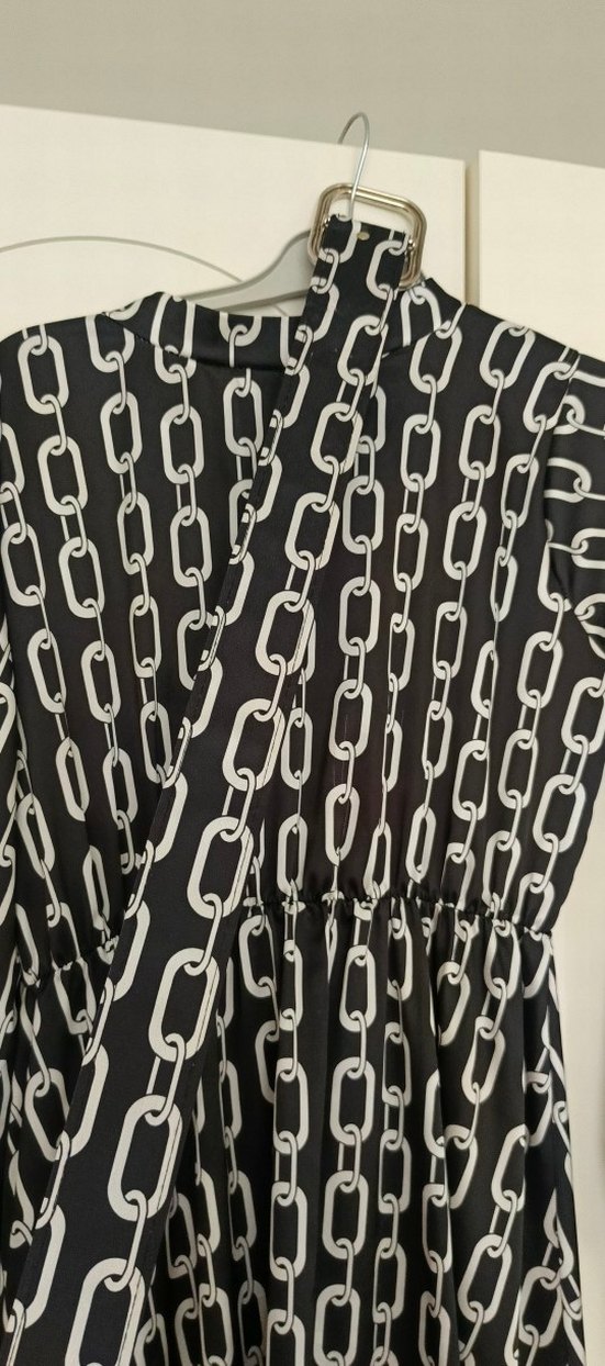 Zincir Desenli Siyah Uzun Elbise - Görsel 5