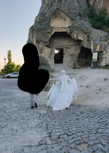 Uzun Kollu Yüksek Yakalı Beyaz Prenses Gelinlik - Görsel 5