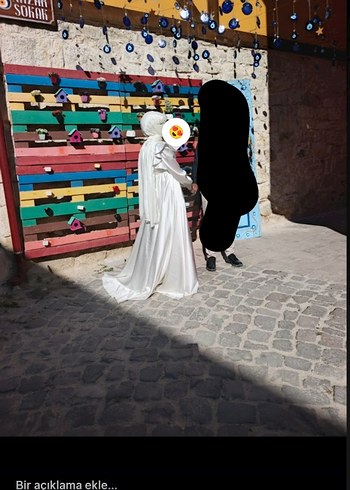 Uzun Kollu Yüksek Yakalı Beyaz Prenses Gelinlik - Görsel 3