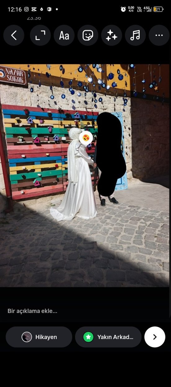 Uzun Kollu Yüksek Yakalı Beyaz Prenses Gelinlik - Görsel 3