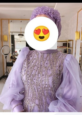 Uzun Kollu Mor Drapeli Tesettür Abiye - Görsel 4