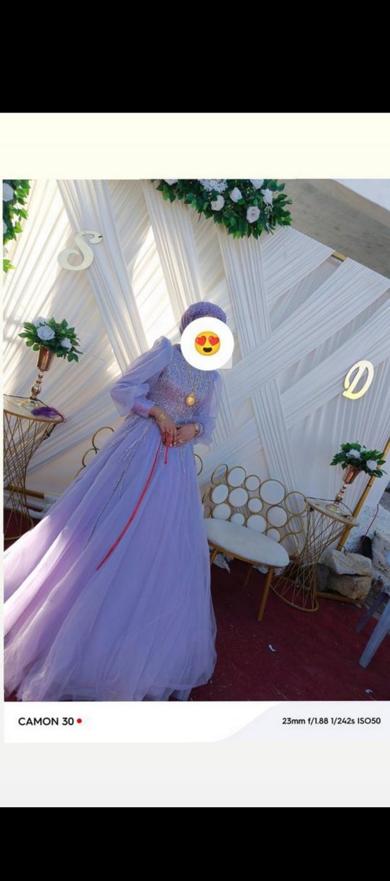 Uzun Kollu Mor Drapeli Tesettür Abiye - Görsel 2