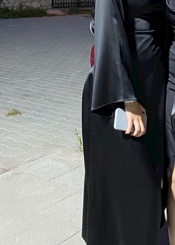 Drapeli Yandan Bağlama Detaylı Siyah Uzun Kadın Mezuniyet Elbise - Görsel 3