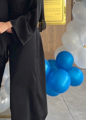 Drapeli Yandan Bağlama Detaylı Siyah Uzun Kadın Mezuniyet Elbise - Görsel 2