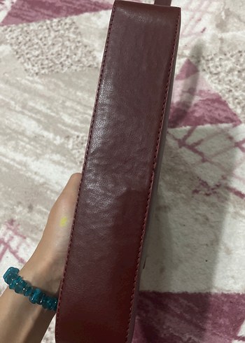 Bordo Deri Tokalı Kadın Clutch Çanta