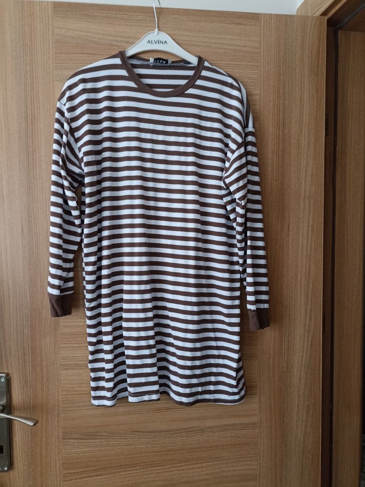 Kahverengi Çizgili Hamile ve Emzirme Pijaması - Görsel 3