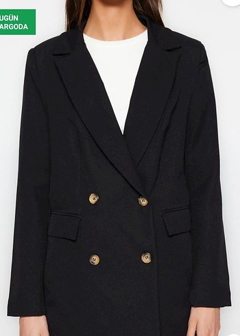 40 Beden Düğmeli Siyah Midi Kadın Blazer Ceketi