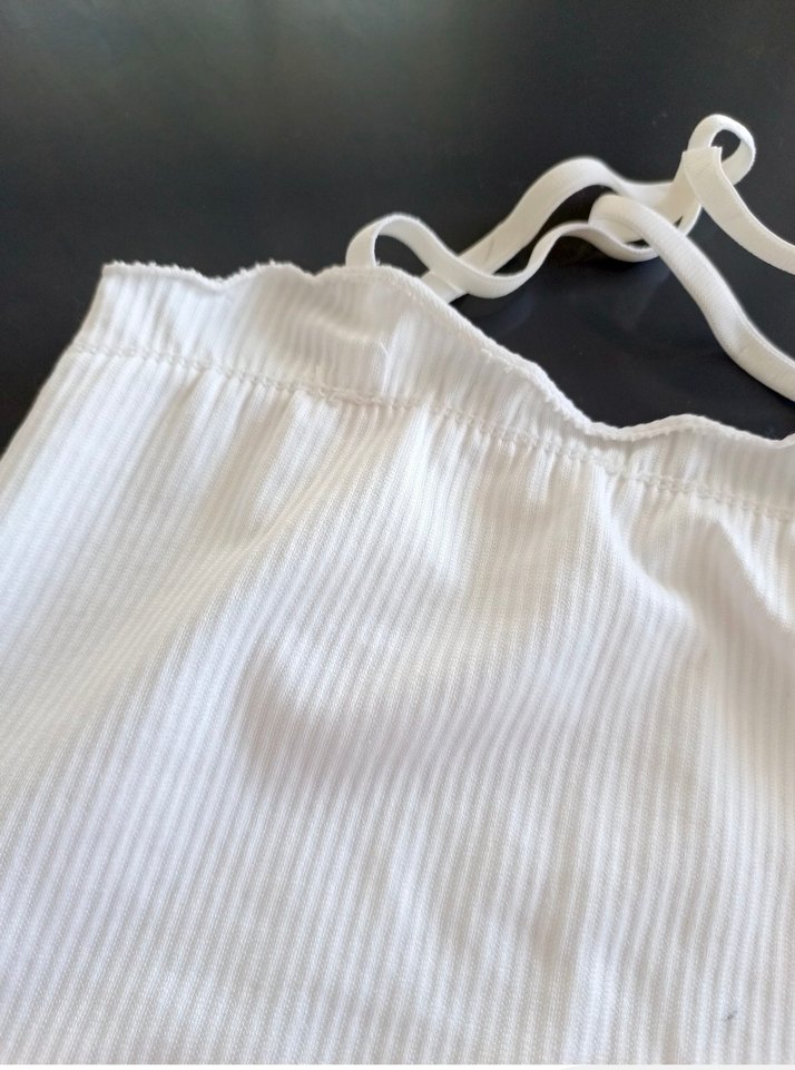 pamuklu Beyaz Fitilli Midi Kadın Atlet - Görsel 2