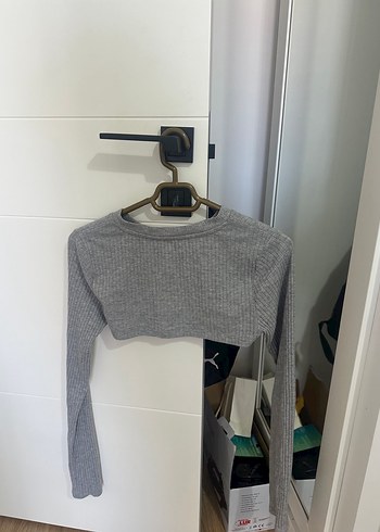 Diğer Gri Düğmeli Uzun Kollu Triko Crop bolero
