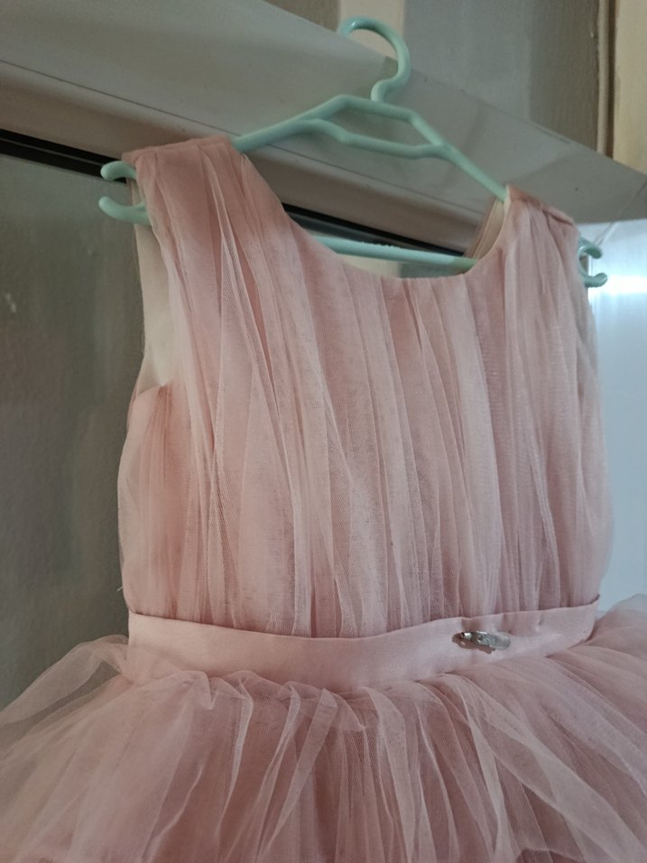 Pembe Renkli Kat Kat Fırfırlı Kız Çocuk Elbise - Görsel 2