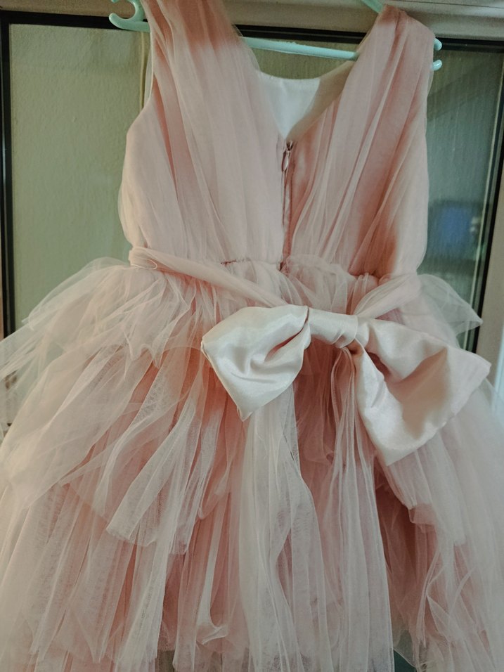 Pembe Renkli Kat Kat Fırfırlı Kız Çocuk Elbise - Görsel 3