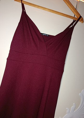 Bordo Uzun Drapeli V Yaka Abiye Elbise - Görsel 2