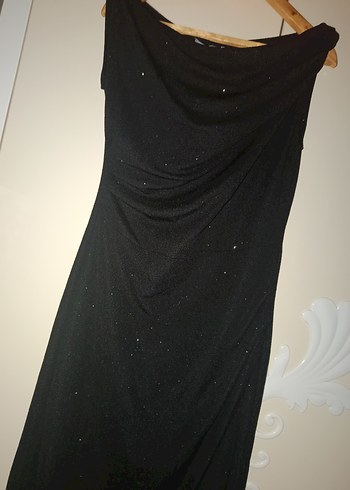 Siyah Drapeli Uzun Kadın Elbise - Görsel 3