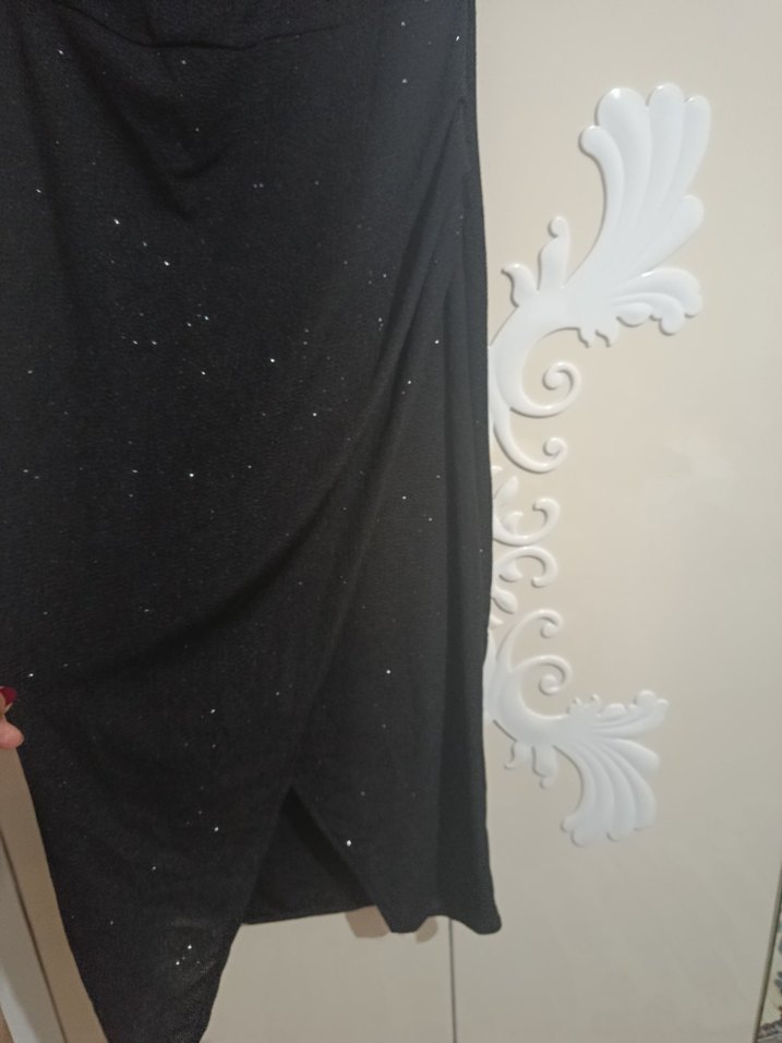 Siyah Drapeli Uzun Kadın Elbise - Görsel 2