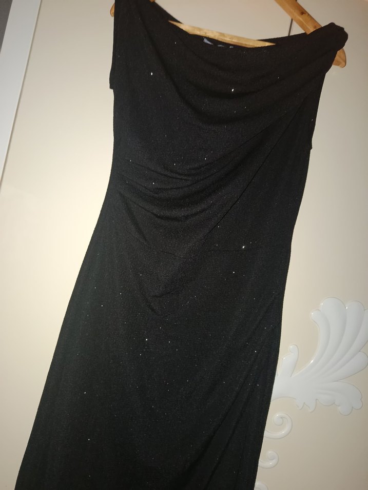 Siyah Drapeli Uzun Kadın Elbise - Görsel 3