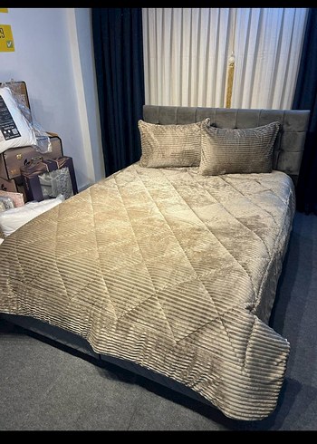 peluş battaniyeli elyaf dolgulu fitilli yorgan seti - Görsel 2