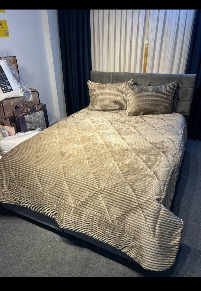 peluş battaniyeli elyaf dolgulu fitilli yorgan seti - Görsel 2