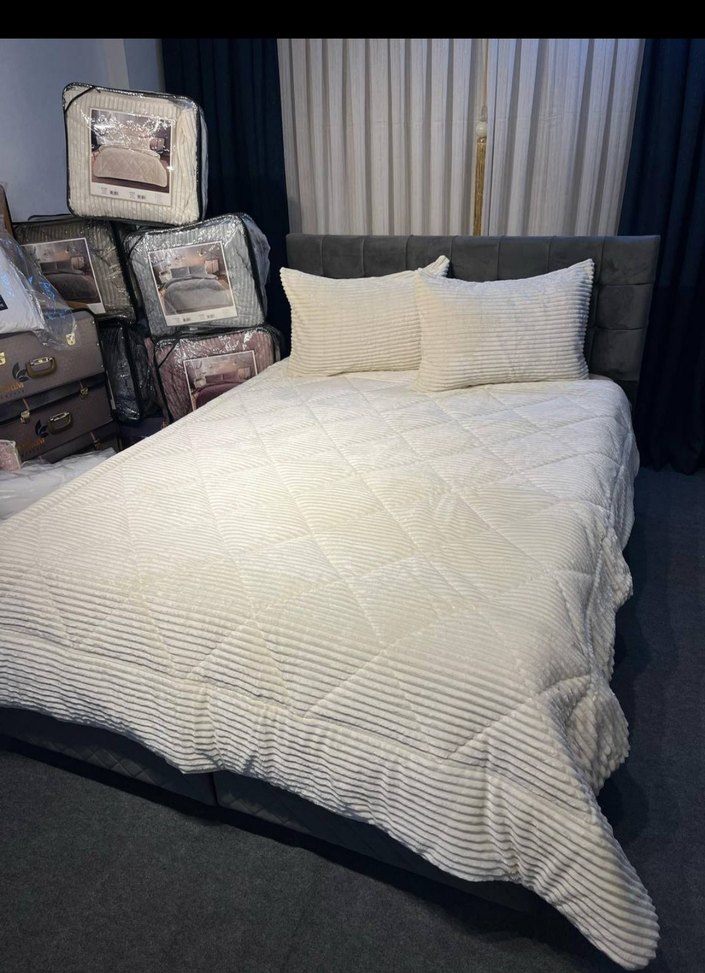 peluş battaniyeli elyaf dolgulu fitilli yorgan seti - Görsel 3