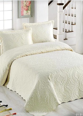 ultrasonic pamuklu çift kişilik 3 parça yatak örtüsü - Görsel 3