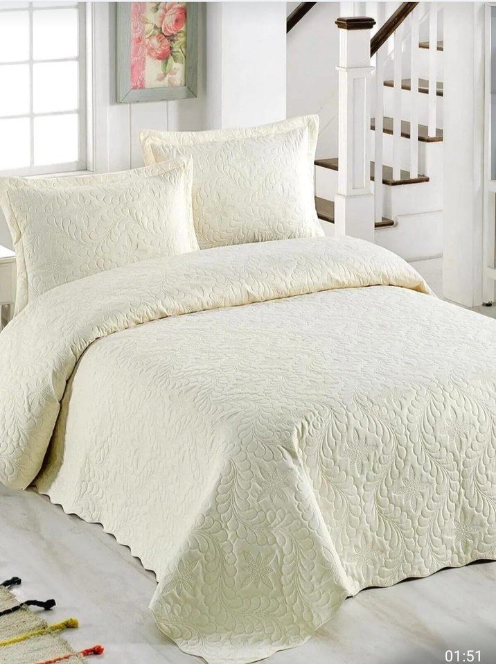 ultrasonic pamuklu çift kişilik 3 parça yatak örtüsü - Görsel 3