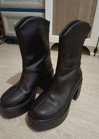 Ugg Siyah Platform Topuklu Deri Bot