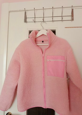 Açık Pembe Kalın Polar Fermuarlı Kadın Sweatshirt