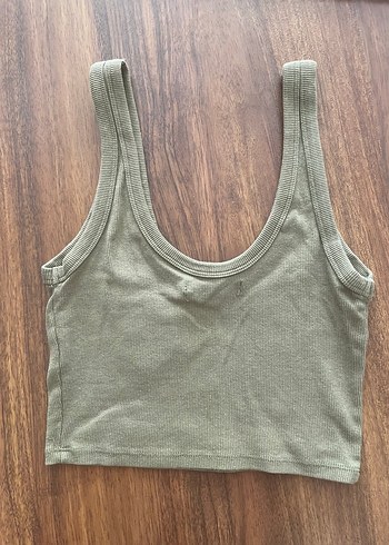 m Beden Hani yeşili Kadın V Yaka Kolsuz Crop Top