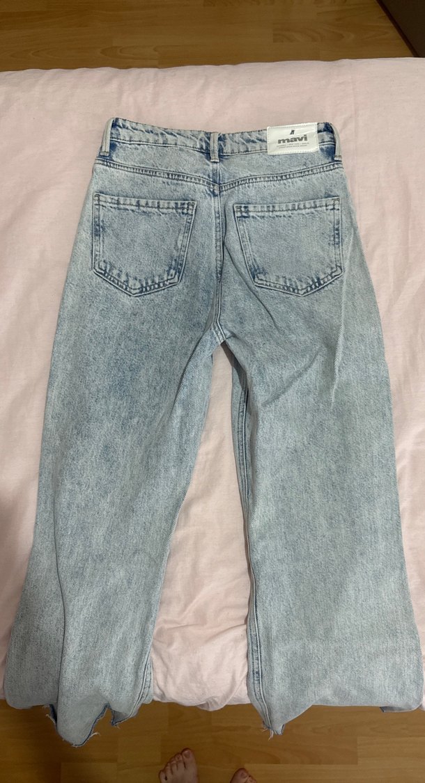 Yırtık bol mavi jean - Görsel 5