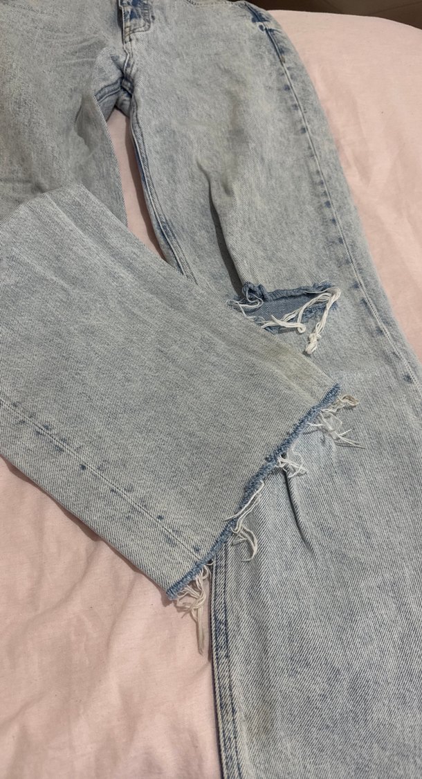 Yırtık bol mavi jean - Görsel 2