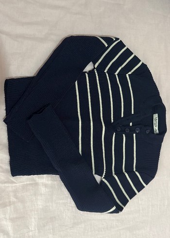 Lacivert Çizgili Triko Kazak - Görsel 4