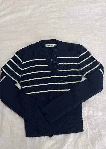 Lacivert Çizgili Triko Kazak - Görsel 2