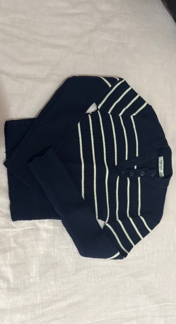 Lacivert Çizgili Triko Kazak - Görsel 4