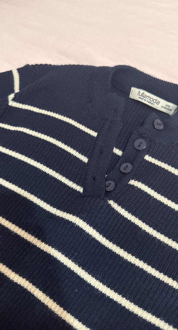 Lacivert Çizgili Triko Kazak - Görsel 3