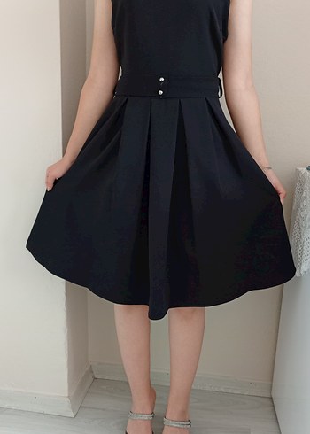 Siyah Midi Kemerli Strappy Elbise