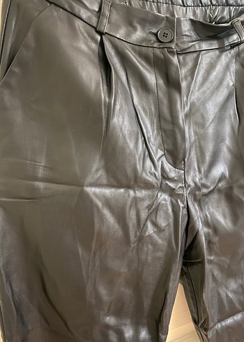 Siyah Deri  Kadın Pantolon - Görsel 2