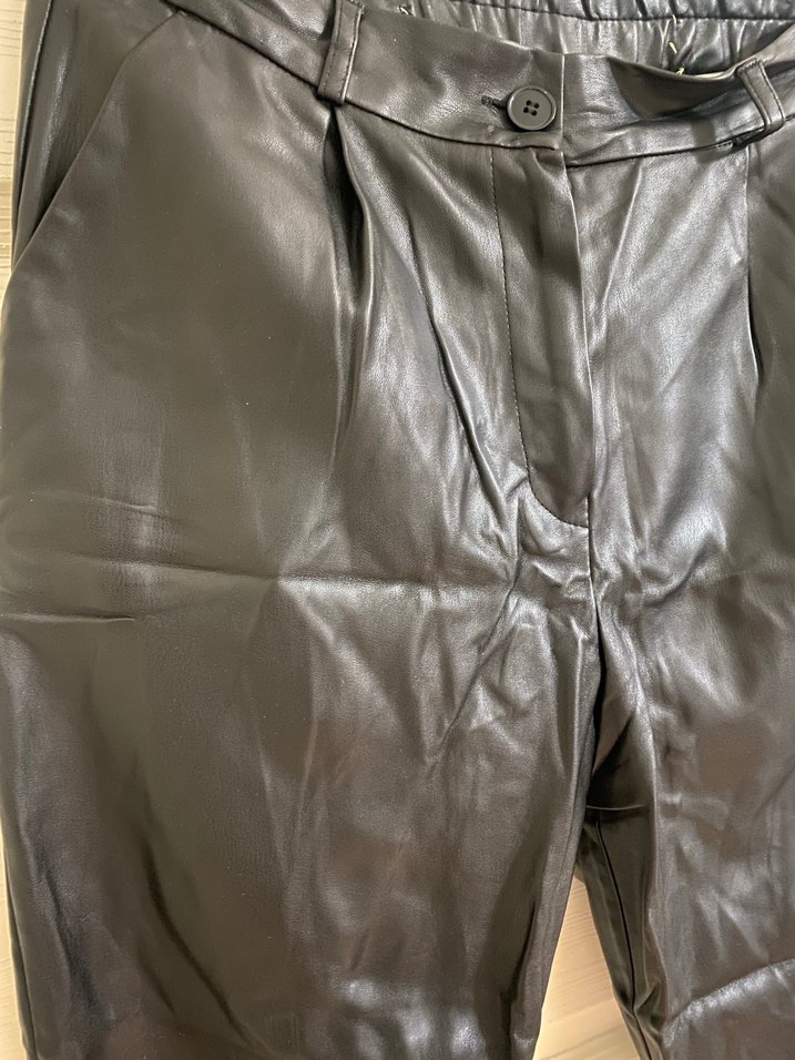 Siyah Deri  Kadın Pantolon - Görsel 2