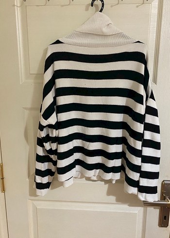 Çizgili Boğazlı Kadın Triko Kazak - Görsel 2