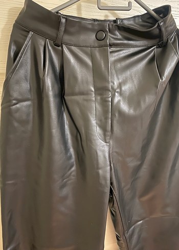 Siyah Deri Midi Kadın Pantolon - Görsel 2