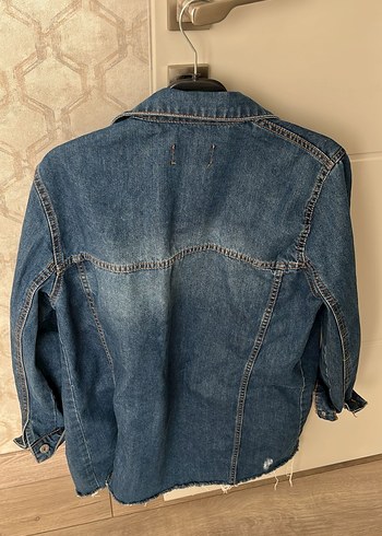 Düğmeli Uzun Mavi Kadın Kot Ceket - Görsel 2