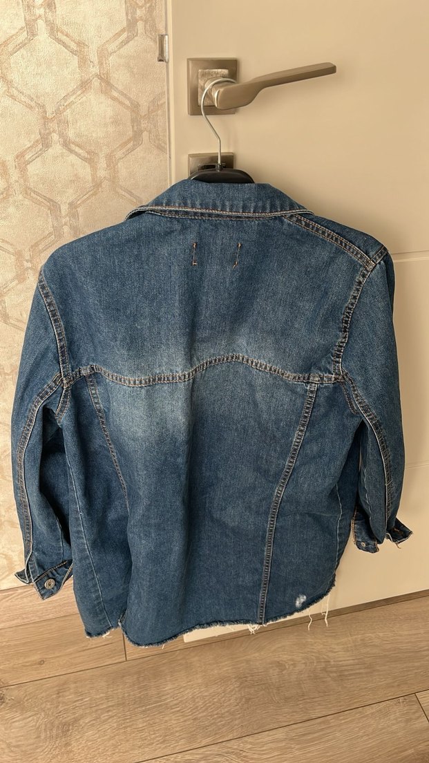 Düğmeli Uzun Mavi Kadın Kot Ceket - Görsel 2