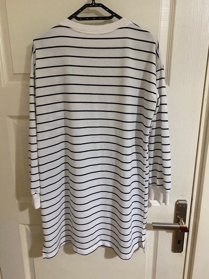 Uzun Kollu Çizgili Midi Kadın Tunik - Görsel 3