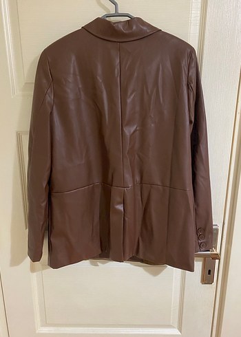 Düğmeli Kahverengi Deri Kadın Ceket - Görsel 2