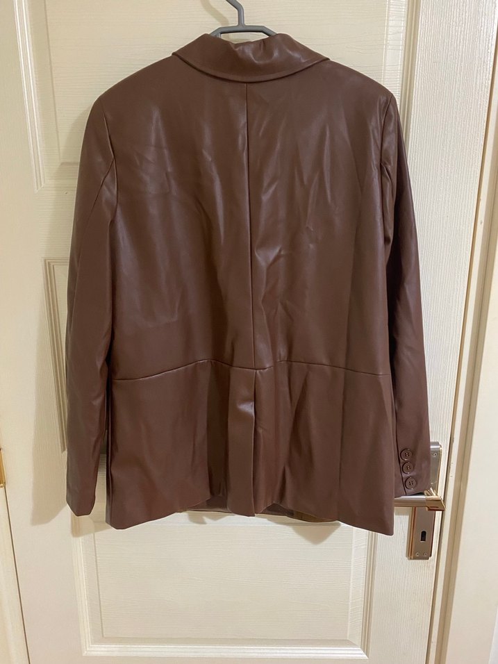 Düğmeli Kahverengi Deri Kadın Ceket - Görsel 2