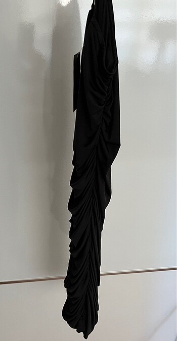 Diğer Drape Detaylı Askılı Kısa Siyah Elbise