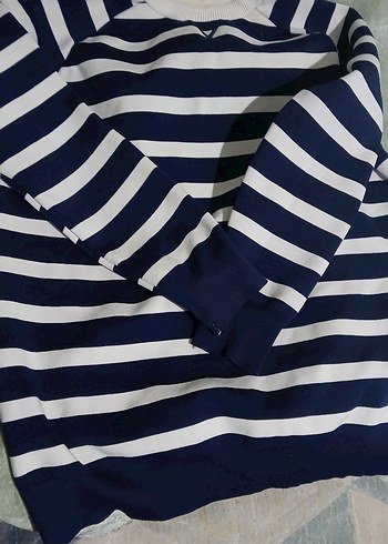 Kadın Lacivert Beyaz Çizgili Pamuklu sweatshirt