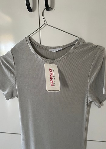 Happiness Gri Kısa Kollu Fitted Kadın elbise