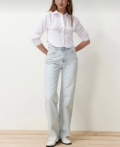 buz mavisi yüksek bel wide leg jean