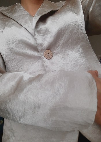 m Beden beyaz Renk Düğmeli Bej Saten Kadın Blazer Ceket