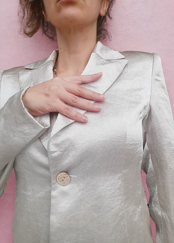 Diğer Düğmeli Bej Saten Kadın Blazer Ceket