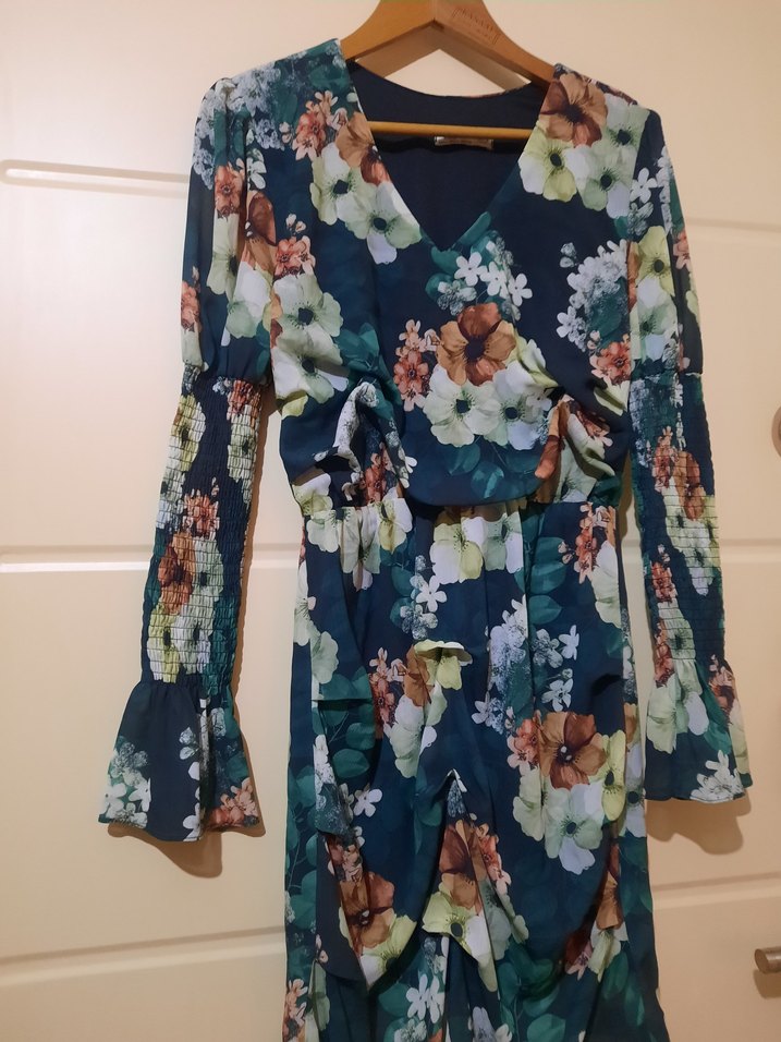 Çiçek Desenli V Yaka Bohem Elbise - Görsel 3